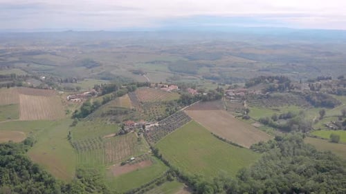 Tuscany, Italy. View From the Top To the Fields of Vineyards. Beautiful Landscape, Hills, Forests