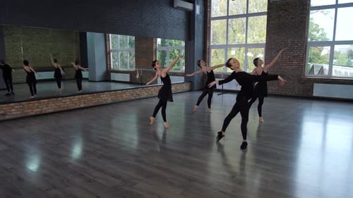 Female Dancers Performing Ballet Routine in Studio