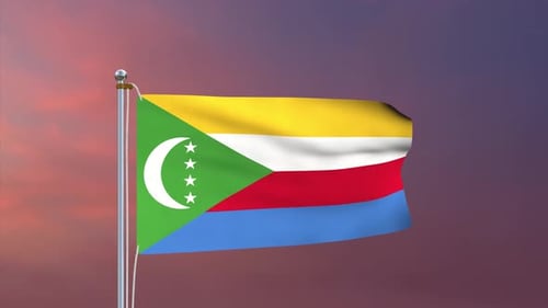 Comoros National Flag Waving Animation on Sky Background
