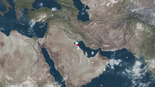 Earth Zoom and Kuwait Flag Reveal on Global Map