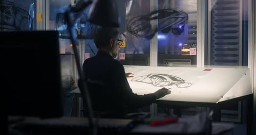 Man Drawing Concept Art for Car Design