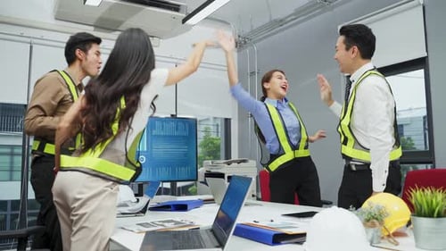 Group of diversity business working people in office meeting room feeling happy of achievements.