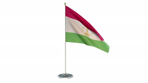 Animated Tajikistan National Flag Waving on Flagpole Stand
