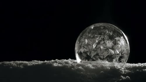 Snowflakes Forming Inside of a Bubble on Snow