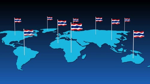 Thailand National Flag Fly On Earth Map Animation