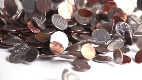 Money Coins Falling Slow Motion