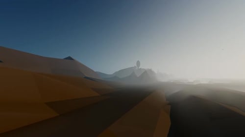 Wüstenlandschaft im äußersten Westen bei Sonnenuntergang mit Nebel