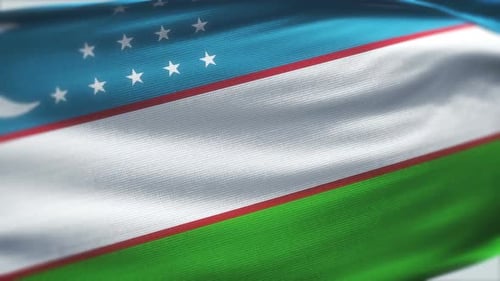 Uzbekistan Flag Waving with Realistic Fabric Texture