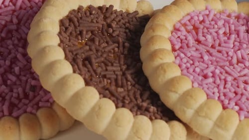 Close-up of Cookies with Brown and Pink Sprinkles