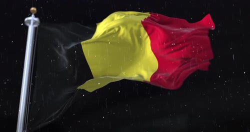 Realistic Belgium Flag Waving with Rain Overlay
