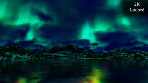 Animated Northern Lights Aurora Borealis Over Mountains and Lake