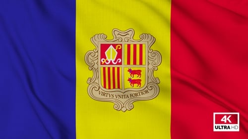 Seamless Waving Flag of Andorra with Coat of Arms