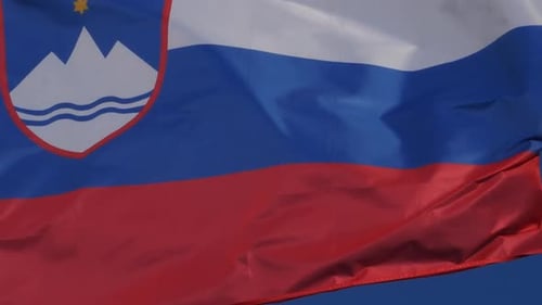 Slovenian Flag Waving in the Wind Close Up