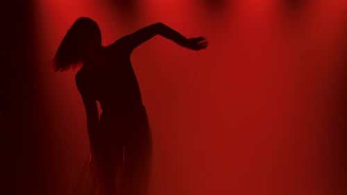 Silhouette of Expressive Woman Dancing in Red Light