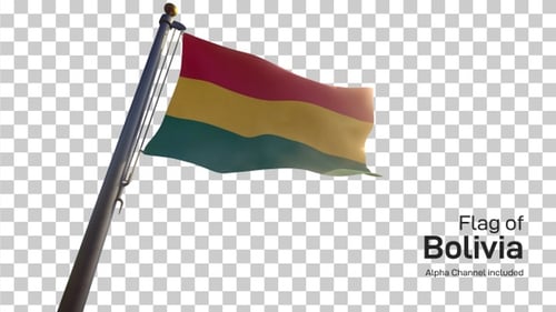 Flagge Boliviens auf einem Fahnenmast mit Alpha-Kanal