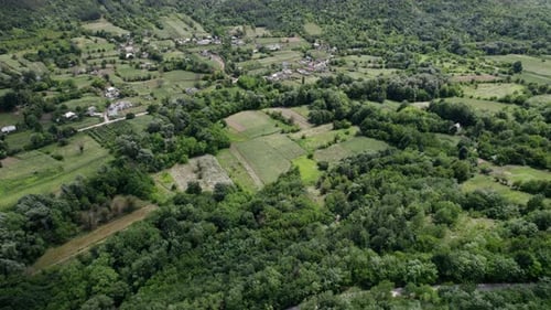 View of Small Village From Flying Drone