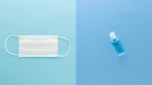 Medical Supplies Against Light Blue Background