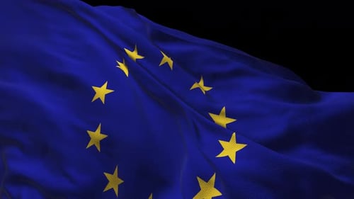 Realistic Waving European Union Flag on Black Background