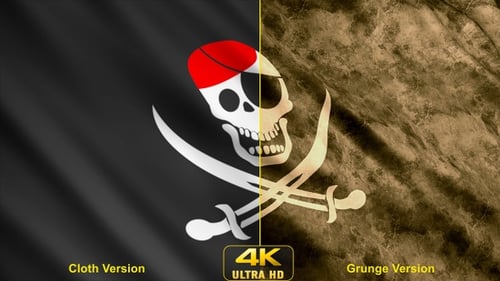 Animated Pirate Flag Waving with Skull and Crossed Swords