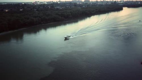 Stock Video Luxury Yacht Sailing City River