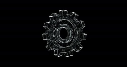 Holographic Wireframe Gear Rotating Animation for Technology Concepts
