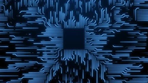 Futuristic Blue Circuit Board Network Data Flow Animation