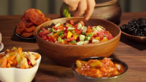 Fresh Vegetable Salad in Wooden Bowl Close-up