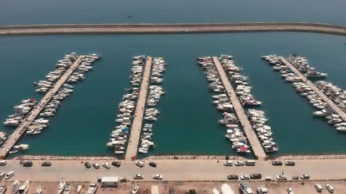 Luxury rich white yachts moored at marina