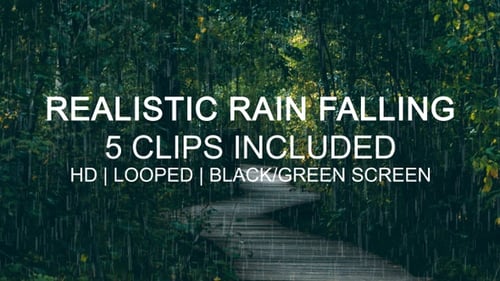 Realistic 5 Rain Falling HD Clips with Black and Green Screen