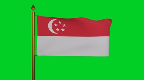 Realistic Singapore Flag Waving on Green Screen