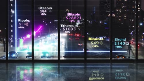 Écran en verre holographique à cryptomonnaies futur
