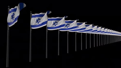 Waving Israeli Flags Animation on Black Background