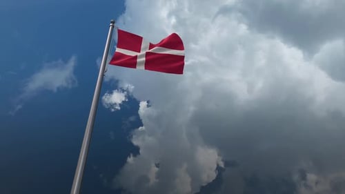Realistic Denmark Flag Waving Against Cloudy Sky