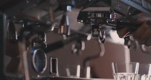 Close-up of a Machine Coffee Making a Hot Italian Espresso