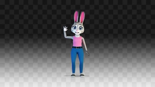 Animated 3D Cartoon Rabbit Character Waving Hello