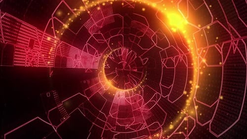 Animierter abstrakter Hintergrund im abstrakten futuristischen Tunnel mit roten Neonlichtern