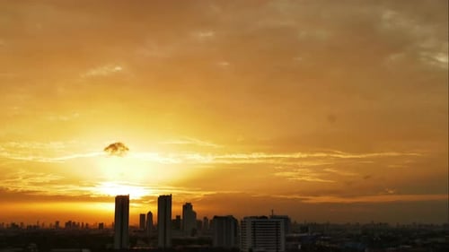 City Skyline at Sunrise with Colorful Sky