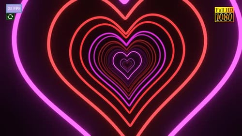 Abstract Neon Hearts Tunnel Loop Background Animation