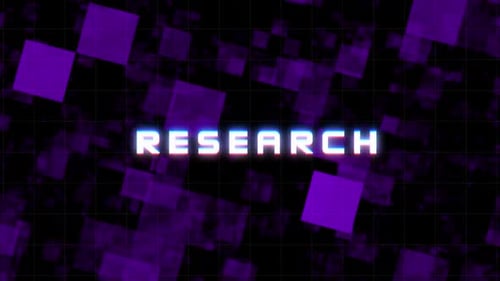 Research Text Glitch Reveal on Digital Grid Background