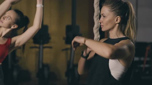 Women Warming Up and Stretching at the Gym