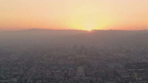 Cityscape at Sunrise Aerial View