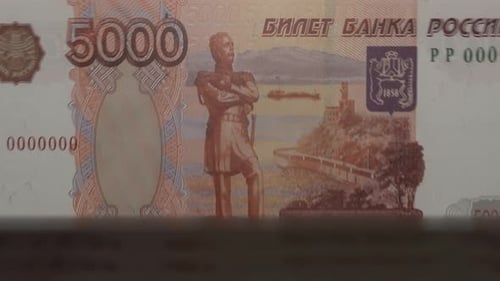5000 rubles banknotes in cash machine.