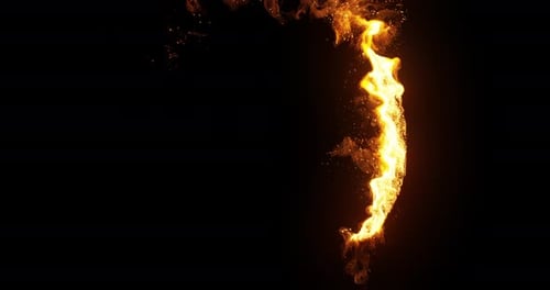 Large ring on fire. Fuel burning in a circle at random on back background.