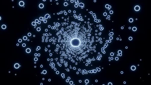 Colorful Neon Bubbles Flying in a Spiral on a Black Background Seamless Loop