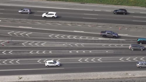 Aerial View of Highway Traffic with Cars