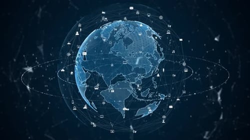 Global Technology Network with Animated Communication Icons