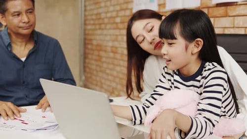 Businesspeople smiling coworking and showing growth graphic and taking a business