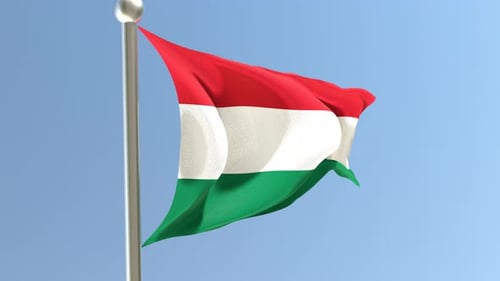 Realistic Hungarian Flag Waving Animation on Flagpole