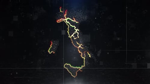 Digital Animated Map of Italy with Glowing Data Network Lines