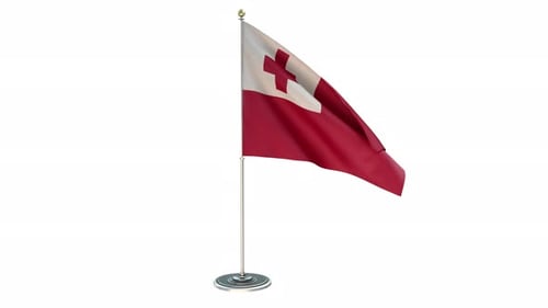 Tonga Flag Waving On Metal Flagpole Animation